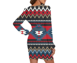 Powwow Storegb nat00529 pattern native long sleeve dress with waist belt