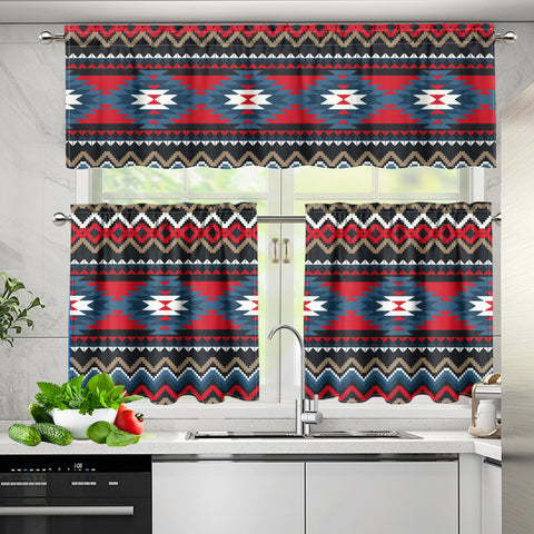 GB-NAT00529 Pattern Native American  Curtain Valance and Kitchen Tiers Set