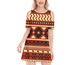 Powwow StoreGBNAT00521 Pattern Native Women's Cold Shoulder Oneck Dress