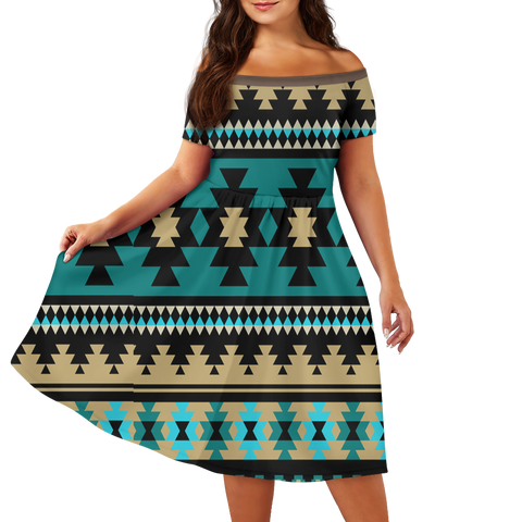 Powwow StoreGBNAT00509 Pattern Native Off Shoulder Short Sleeved Dress