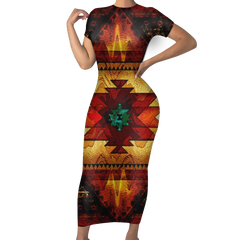 GB-NAT00068 Native Tribes Pattern Native American Short-Sleeved Body Dress