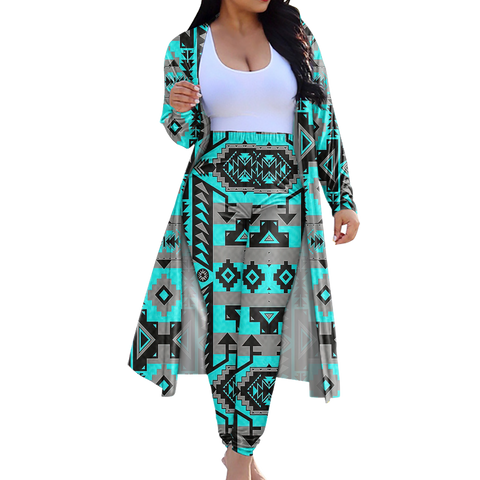 GB-NAT00626 Tribe Design Native American Cardigan Coat Long Pant Set