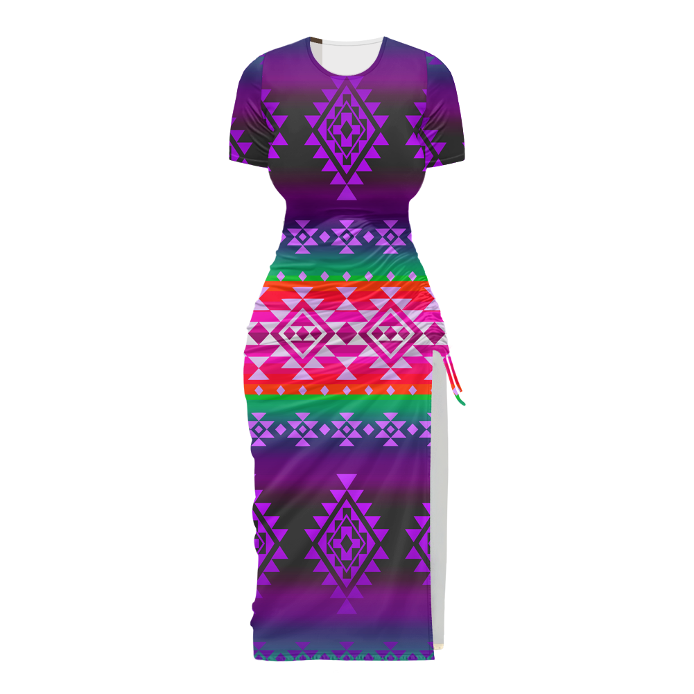 Powwow StoreGBNAT0068004 Pattern Native Women's Slit Sheath Dress