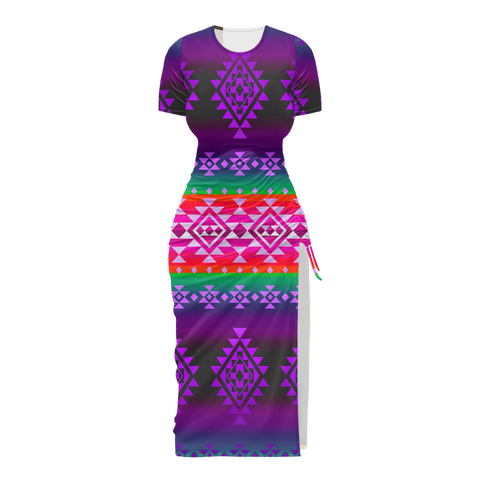 Powwow StoreGBNAT0068004 Pattern Native Women's Slit Sheath Dress