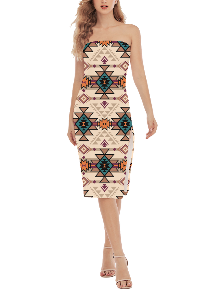 Powwow StoreGBNAT00622 Pattern Native Women's Side Split Tube Top Dress