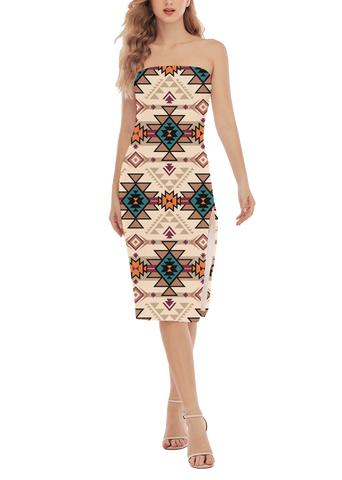 Powwow StoreGBNAT00622 Pattern Native Women's Side Split Tube Top Dress