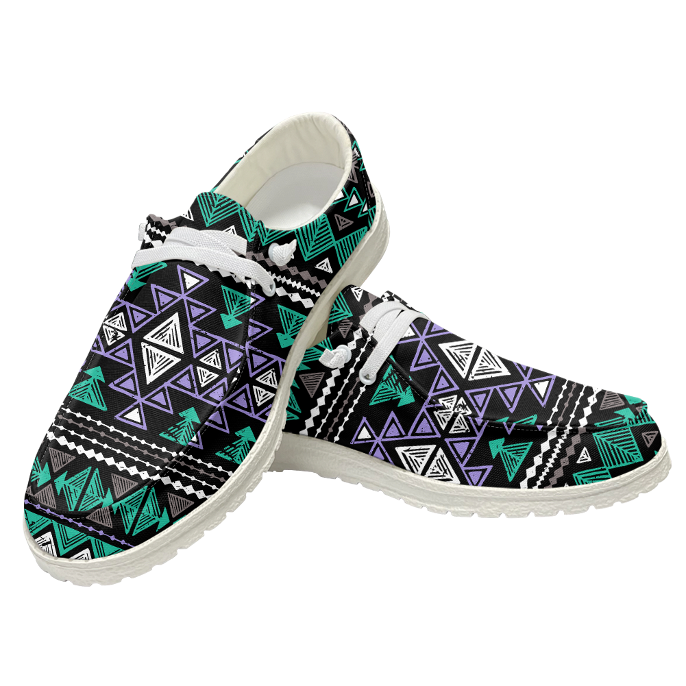 Powwow StoreGBNAT00578 Pattern Native Lace Up Loafers