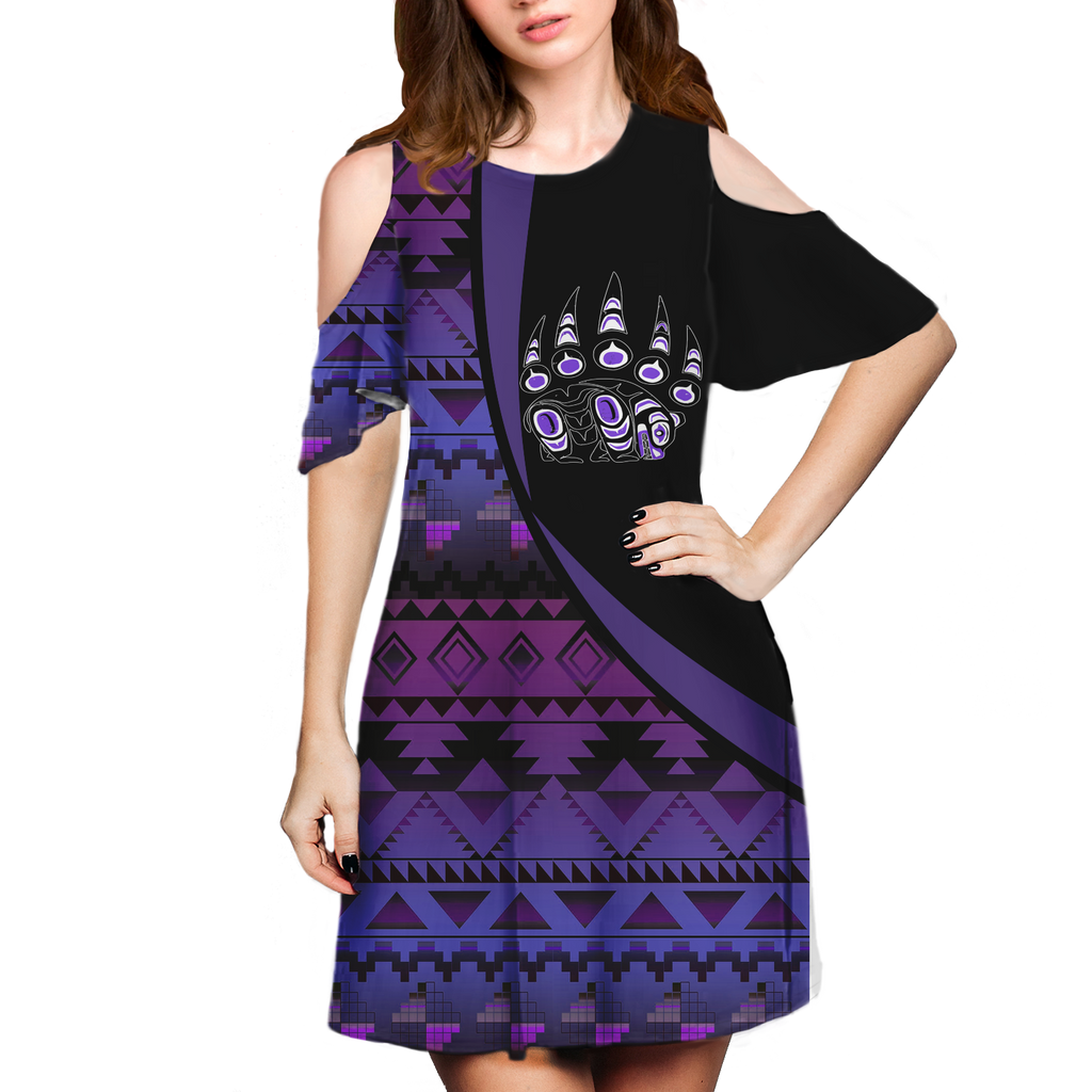 Powwow StoreCSDR0002 Pattern Native Cold Shoulder Dress With A Round Neckline