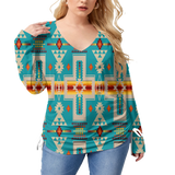 GB-NAT00062-05 Pattern Native Women’s V-neck T-shirt With Side Drawstring