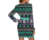 Powwow Storegb nat00578 pattern native long sleeve dress with waist belt