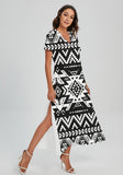 Powwow Storegb nat00441 pattern native v neck dress with side slit