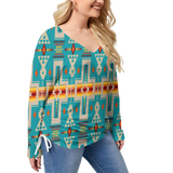 GB-NAT00062-05 Pattern Native Women’s V-neck T-shirt With Side Drawstring