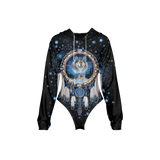 Powwow StoreGBNAT00010 Tribes Pattern Women's Raglan Sleeve Hooded Bodysuit