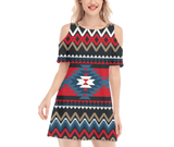 GB-NAT00529 Pattern Native Women's Cold Shoulder O-neck Dress