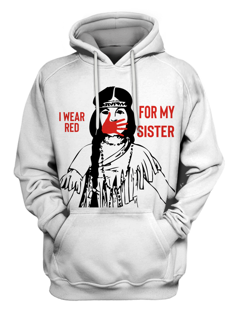 Powwow StoreHD000617 I Wear Red For My Sisters Native American Stop MMIW Red Hand No More Stolen Sisters  2D Hoodie