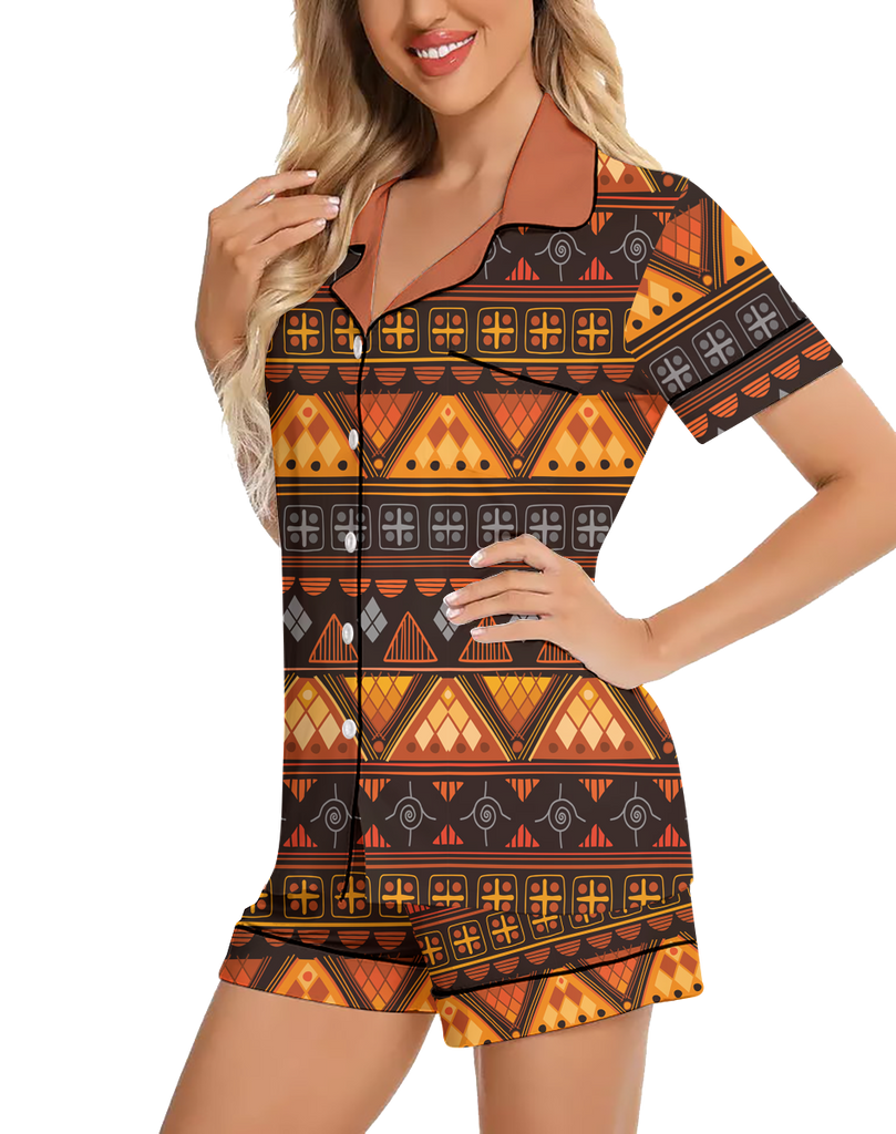 GB-NAT00644 Pattern Native American 3D Imitation Silk Pajamas Set with Shorts