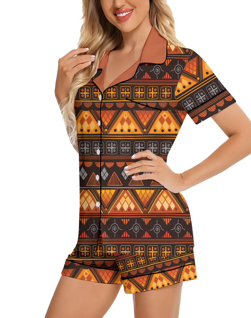 Powwow StoreGBNAT00644 Pattern Native American 3D Imitation Silk Pajamas Set with Shorts