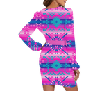 Powwow Storegb nat00630 pattern native long sleeve dress with waist belt