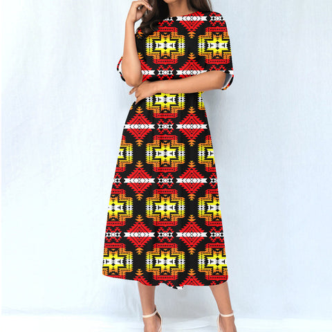 GB-NAT00656 Pattern Native Women's Elastic Waist Dress