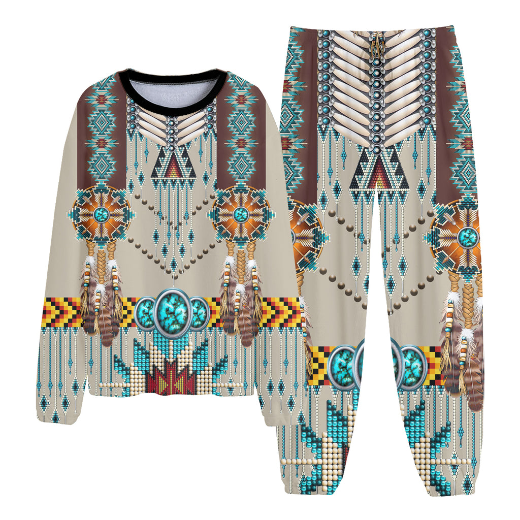 Powwow StoreGBNAT00069 Pattern Native American Unisex Thicken Pajama Suit