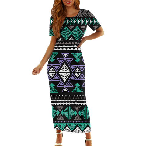 Powwow StoreGBNAT00578 Pattern Native Guinea Style Maxi Dress Set