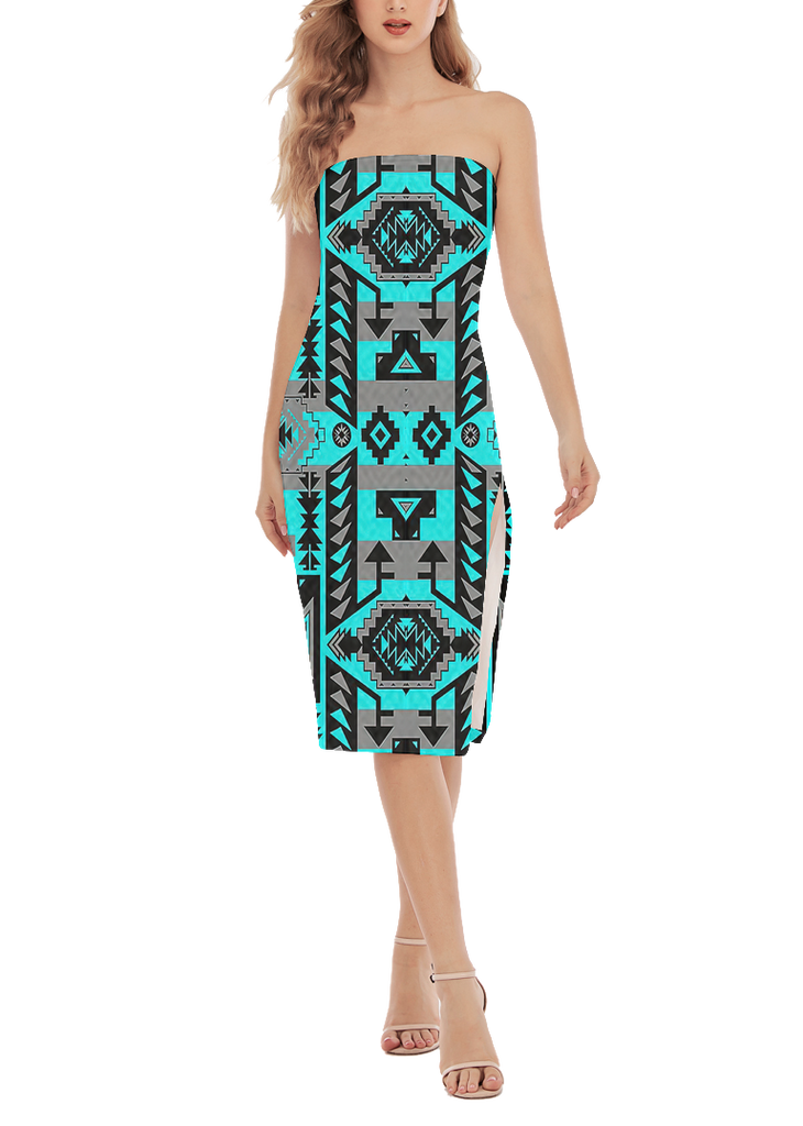 Powwow StoreGBNAT00626 Pattern Native Women's Side Split Tube Top Dress