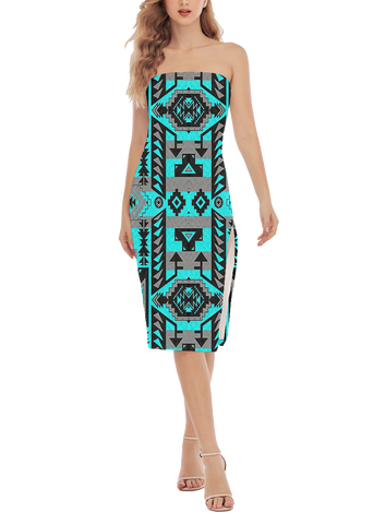 Powwow StoreGBNAT00626 Pattern Native Women's Side Split Tube Top Dress