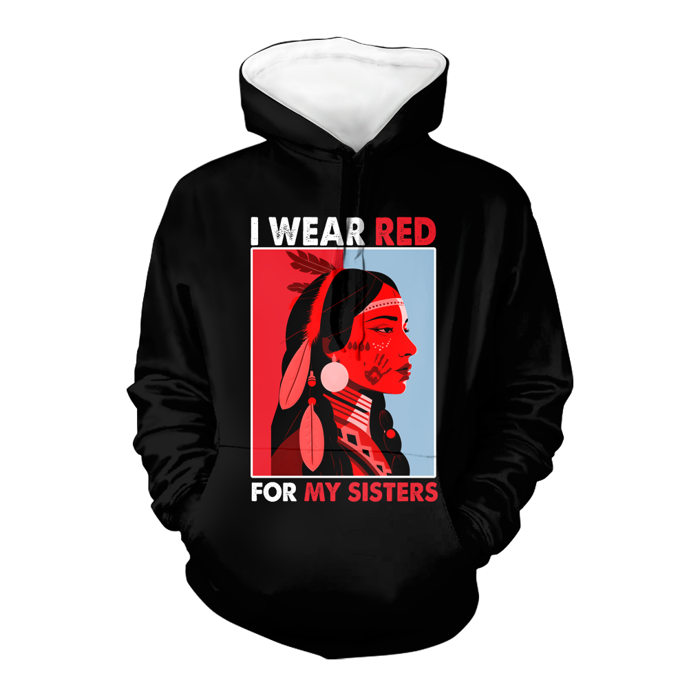 Powwow StoreHD000618 I Wear Red For My Sisters Native American Stop MMIW Red Hand No More Stolen Sisters  2D Hoodie