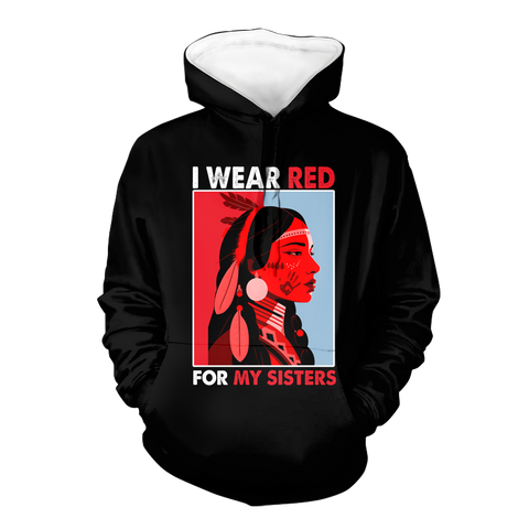 HD000618 I Wear Red For My Sisters Native American Stop MMIW Red Hand No More Stolen Sisters  2D Hoodie