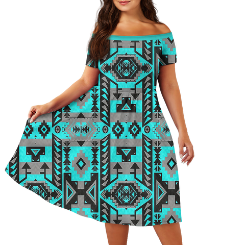 Powwow StoreGBNAT00626 Pattern Native Off Shoulder Short Sleeved Dress