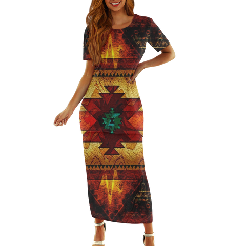 Powwow StoreGBNAT00068 Pattern Native Guinea Style Maxi Dress Set