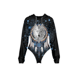 Powwow StoreGBNAT0001002 Tribes Pattern Women's Raglan Sleeve Hooded Bodysuit