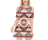 Powwow StoreGBNAT00540 Pattern Native Women's Cold Shoulder Oneck Dress