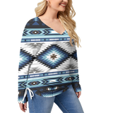 GB-NAT00528 Pattern Native Women’s V-neck T-shirt With Side Drawstring