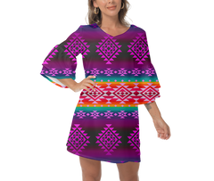 Powwow StoreGBNAT00680 Native  Design Print Women's VNeck Dresss