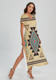 Powwow Storegb nat00076 pattern native v neck dress with side slit