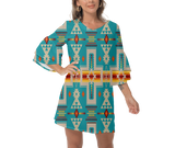 Powwow StoreGBNAT0006205 Native  Design Print Women's VNeck Dresss