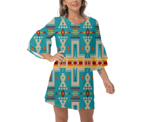 Powwow StoreGBNAT0006205 Native  Design Print Women's VNeck Dresss