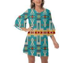 Powwow StoreGBNAT0006205 Native  Design Print Women's VNeck Dresss