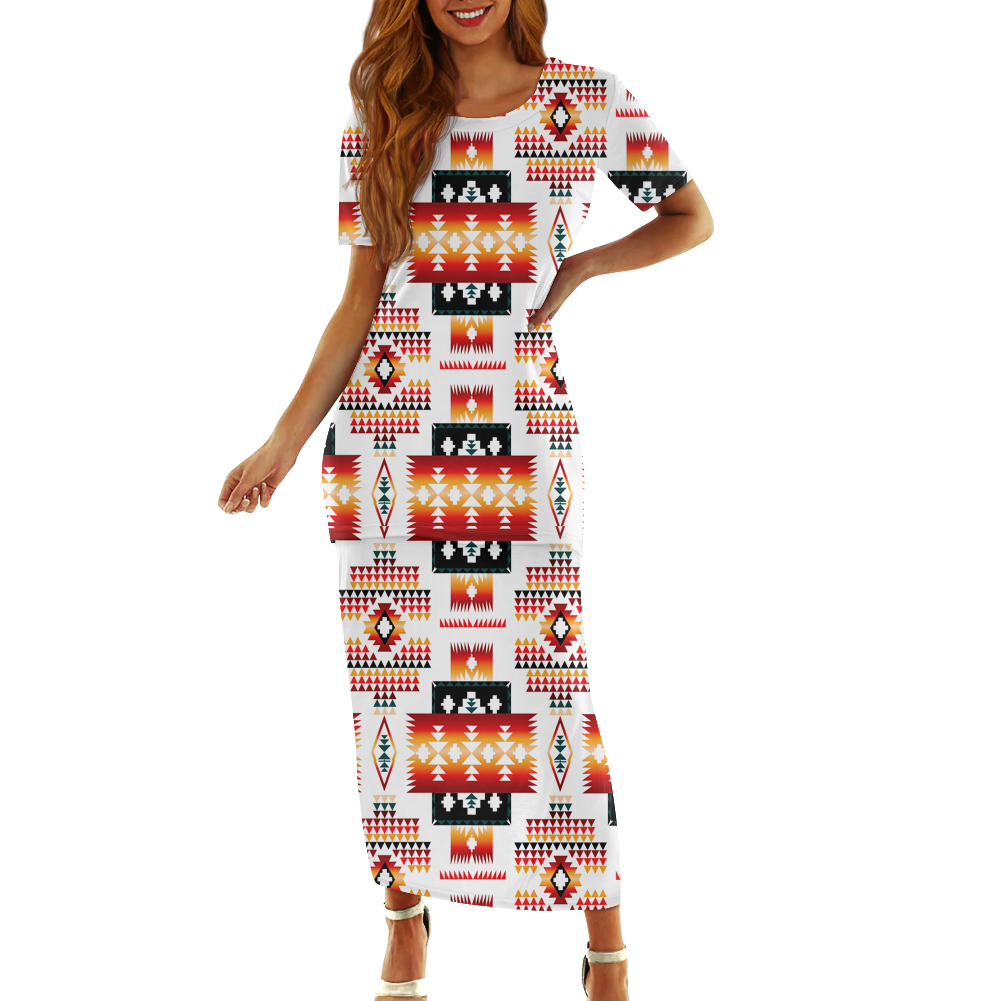 Powwow StoreGBNAT00075 Pattern Native Guinea Style Maxi Dress Set