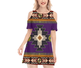 Powwow StoreGBNAT000104 Pattern Native Women's Cold Shoulder Oneck Dress