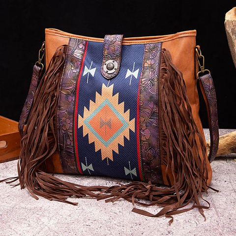 Retro Women Aztec Tote Bags with Tassels Large Capacity Ladies Shoulder Hobo Purses and Handbags