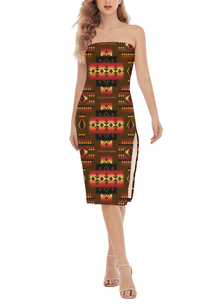 Powwow StoreGBNAT0004608 Pattern Native Women's Side Split Tube Top Dress