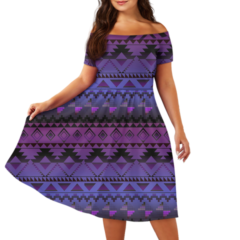 Powwow StoreGBNAT0060102  Pattern Native Off Shoulder Short Sleeved Dress