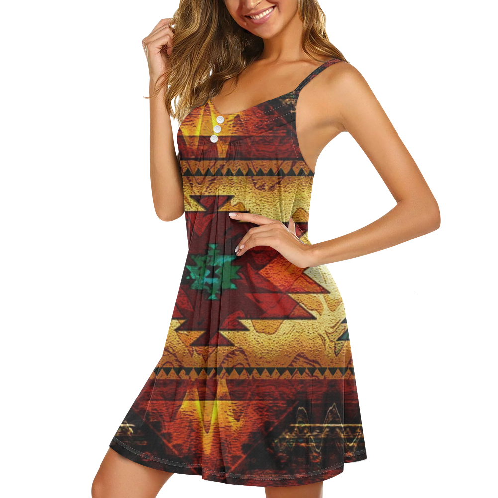 Powwow StoreGBNAT00068  Pattern Native Guinea Style Maxi Strappy Dress