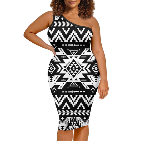 Powwow StoreGBNAT00441  Pattern Native Women's OneShoulder Slim Dress