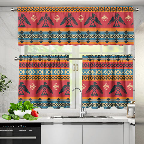 GB-NAT00029 Pattern Native American  Curtain Valance and Kitchen Tiers Set