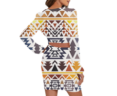 Powwow Storegb nat0004 pattern native long sleeve dress with waist belt
