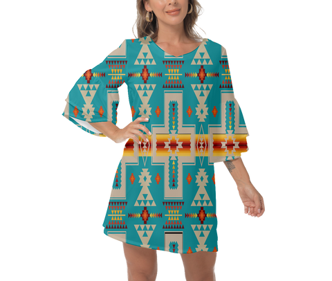 GB-NAT00046-01 Native  Design Print Women's V-Neck Dresss