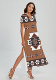 Powwow Storegb nat00012 pattern native v neck dress with side slit